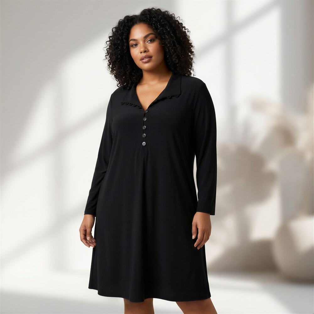 Sympli Black Henley Tunic Dress Womens 18 Lagenlook Minimalist Artsy Travel